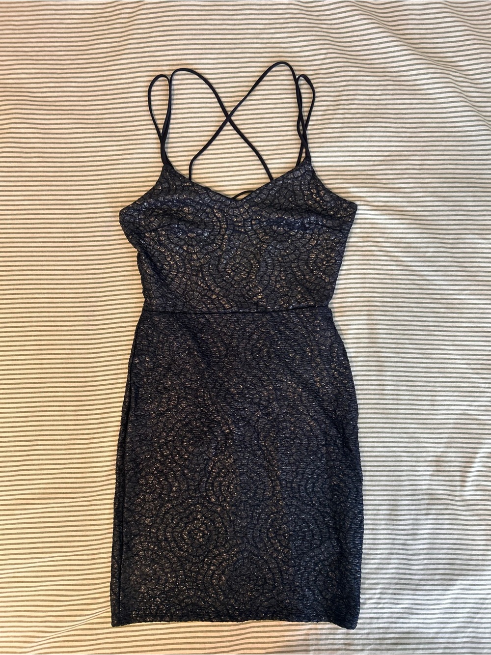 Charlotte Russe Navy Lace Bodycon Mini Dress with Crisscross Straps